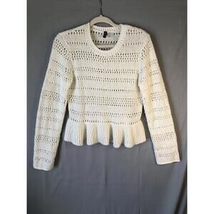 H&M Pointelle-Knit Peplum Sweater Ruffled Size Medium Cream